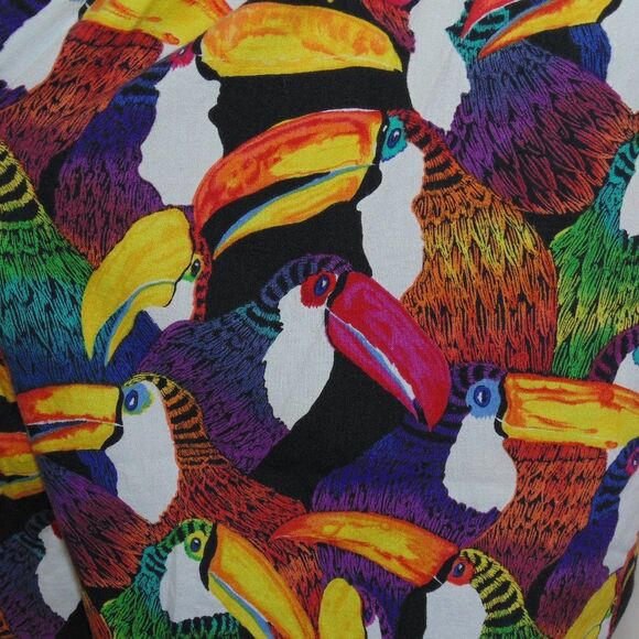 80s Gym Pants, M/L, Toucans/Bird print, Elastic waist & Cuffs, Colorful - Picture 10 of 11